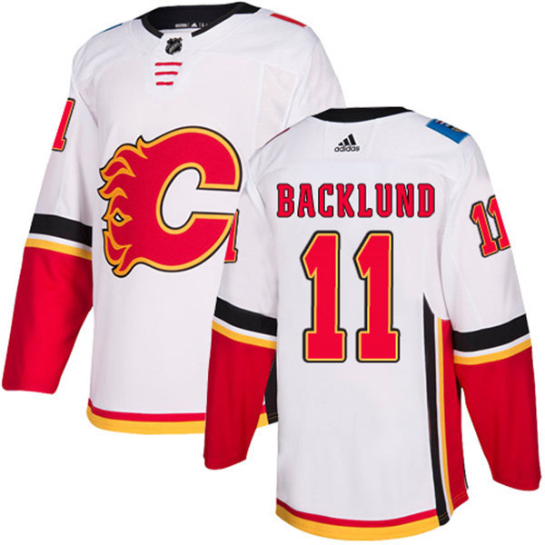 Men's Calgary Flames #11 Mikael Backlund Adidas White Away